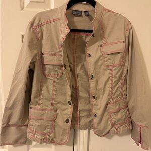 Chico's Beige Utility Jacket with pink Accents